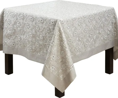 Miniatura 8 de SARO LIFESTYLE Camino de mesa bordado floral, plateado, 16"x120