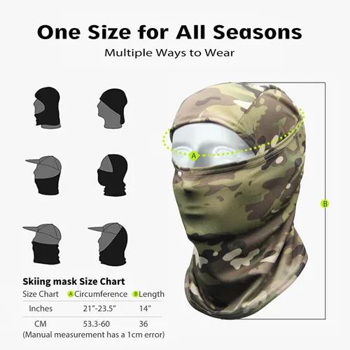 Miniatura 5 de Máscara facial de camuflaje militar, bandana, pasamontañas, capucha para hombres y mujeres, entrenamiento táctico, ciclismo, esquí, resistente al