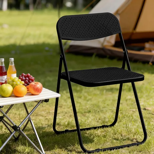 Miniatura 3 de JPBSTO Sillas plegables, marco de acero de capacidad de 300 libras, plegables para fiestas en interiores y exteriores, paquete de 2, color negro