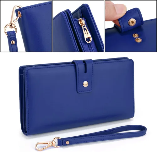 Miniatura 3 de UTO Cartera de pulsera para mujer desmontable para chequera, tarjeta, billetes, teléfono, organizador grande, 1085 azul, Grande, Moderno