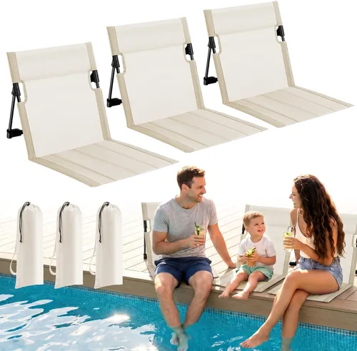 Paquete de 3 sillas portátiles junto a la piscina, sillas de playa plegables para adultos, asiento ligero sin patas con bolsa de transporte, silla