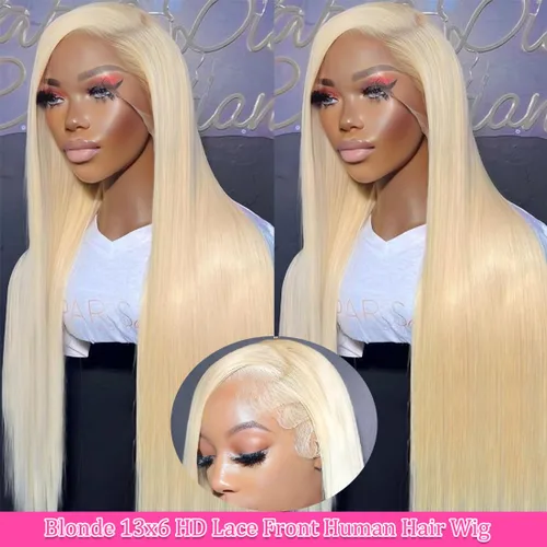Miniatura 2 de Peluca de cabello humano 613 con encaje frontal 13x6 HD transparente densidad 180% rubia, pelucas de cabello humano con encaje frontal Peluca