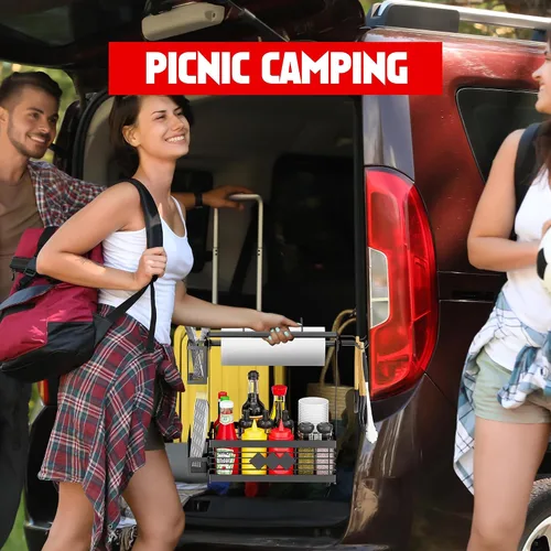Miniatura 7 de Organizador de Parrilla para Parrilla al Aire Libre, Organizador de Barbacoa con Soporte de Toalla de Papel de Camping y Soporte de Platos