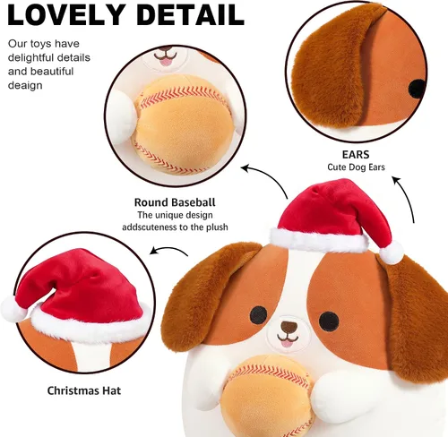Miniatura 8 de Onsoyours Animal de Peluche Original de Perro Beagle Navideño con Gorro de Béisbol de Santa - Juguete de Peluche de Cachorro Deportivo Suave de 12