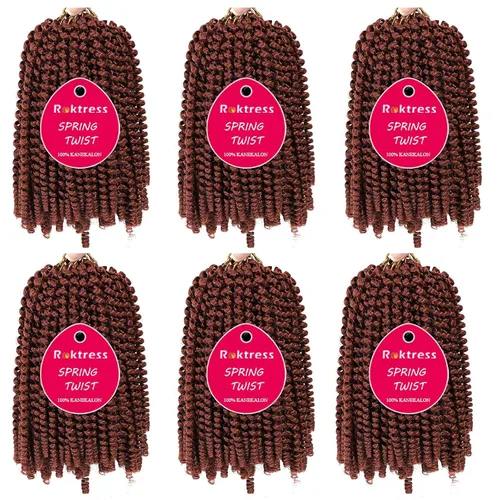 Miniatura 5 de Cabello trenzado de resorte de 8 pulgadas, 6 paquetes de cabello trenzado de resorte para trenzas de mariposa, extensiones de cabello suave de fibra