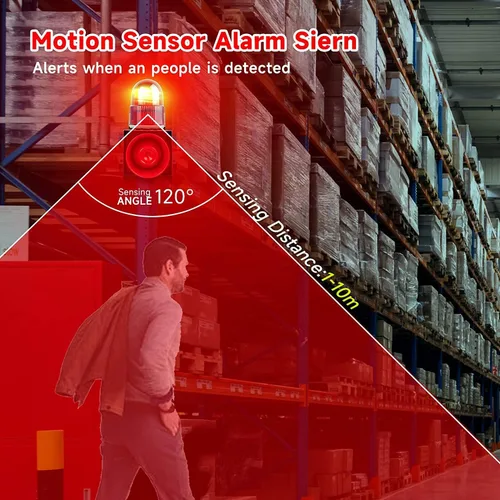 Miniatura 2 de YASONG SLA-01W - Sirena de luz intermitente con detección de movimiento, luz estroboscópica LED de 120 dB, montaje en pared, detector