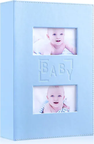 Ywlake Álbum de fotos para bebé niño 4x6 300 bolsillos, álbum de cuero para baby shower niño bebé, contiene 300 imágenes horizontales, color azul