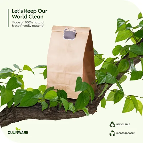 Miniatura 7 de CulinWare Bolsas de papel marrón forradas con cera de 1 libra, resistentes a la grasa, ecológicas, desechables, parte superior plegable, 250