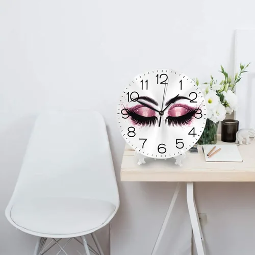 Miniatura 5 de Reloj de pared redondo con pestañas moradas, silencioso, sin tictac, relojes decorativos de cuarzo que funcionan con pilas, relojes de escritorio