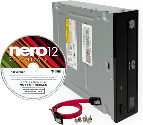 Lite-On - Unidad de grabación de DVD/CD SATA de 24X, unidad óptica de reproducción de DVD de 5.25 pulgadas con Nero 12 Essentials, cable y tornillos