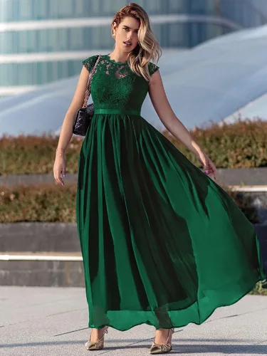 Miniatura 4 de Miusol - Maxi vestido floral con encaje para fiesta de noche y uso formal para mujer