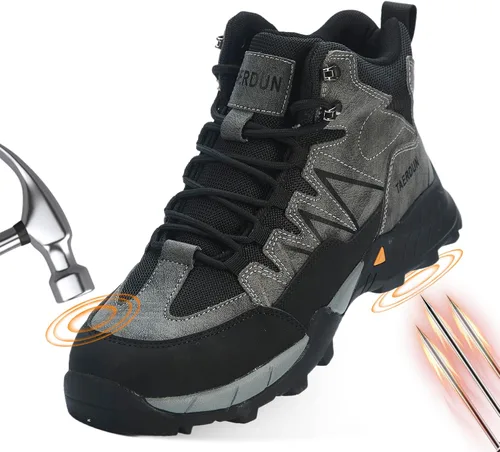 Botas de trabajo con punta de acero para hombre, botas de seguridad para hombres con antideslizantes, zapatos de trabajo cómodos para construcción,
