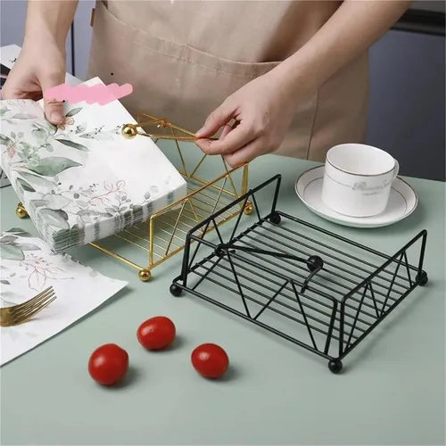Miniatura 5 de Rustic Metal Napkin Holder Square Paper Organizer Kitchen Restaurant Tabletop(2 Gold)