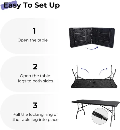 Miniatura 7 de Byliable Mesa plegable portátil de plástico resistente de 6 pies, plegable por la mitad, mesa plegable de 6 pies, para comedor, interior y exterior