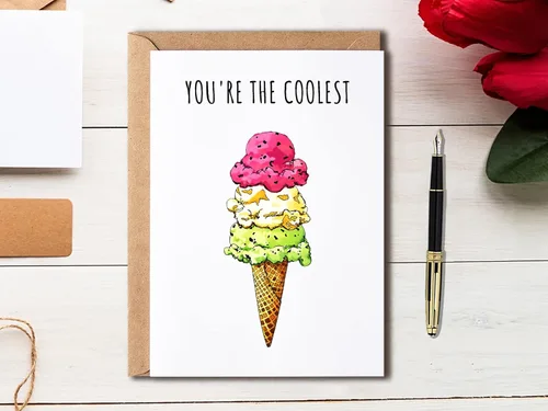 Miniatura 4 de EdgarGifts You're The Coolest - Tarjeta de helado - Tarjeta de amor - Tarjeta de mejor amigo - Tarjeta de cumpleaños - Tarjeta de felicitación linda