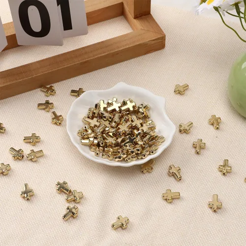 Miniatura 6 de 200 cuentas de cruz para pulseras, dijes de cruz para hacer joyas, cuentas doradas, dijes para manualidades cristianas, pequeñas cruces
