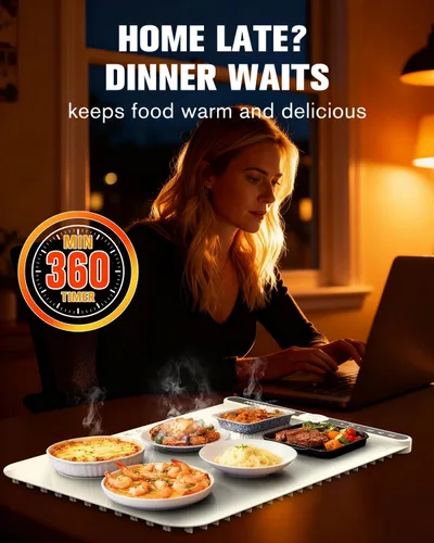 Miniatura 6 de Tapete de calentamiento de alimentos, bandeja de calentamiento eléctrico de calentamiento rápido con 9 ajustes de temperatura y temporizador de 6