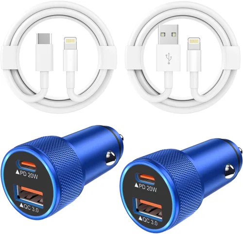 Miniatura 10 de Cargador de iPhone para automóvil,【2 paquetes】38W Puerto dual USB C+QC3.0 [Certificado MFi de Apple] Carga rápida Encendedor de cigarrillos Cargador