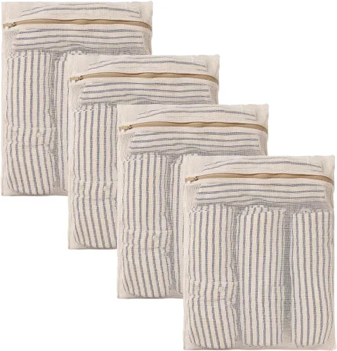 Miniatura 11 de HEAVYWOOD Bolsa de malla de algodón de 4 piezas, bolsa de lavado orgánico para lavadora, bolsas de lencería para lavar prendas delicadas