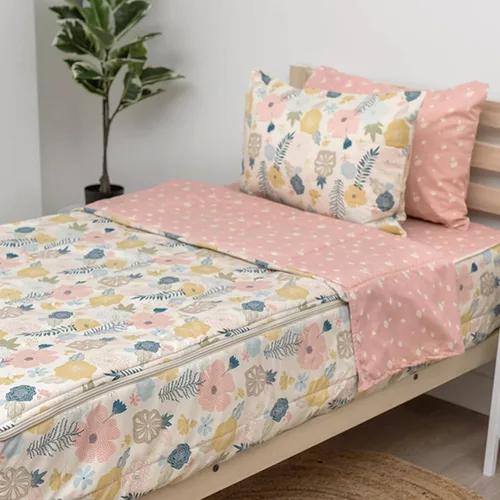 Beddy's Flower Blossoms - Ropa de cama duradera con cremallera para niños - Cama en una bolsa - Sábanas y edredón florales rosas - Incluye funda de