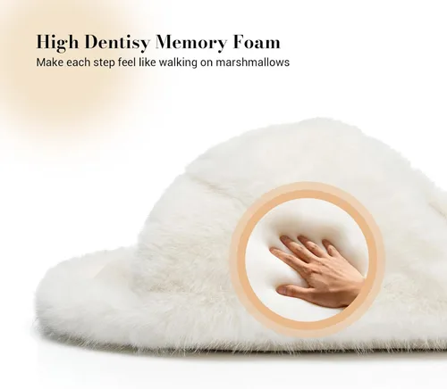 Miniatura 5 de Pantuflas mullidas para mujer, con banda cruzada, zapatos de casa para mujer, espuma viscoelástica, puntera abierta, silenciosas