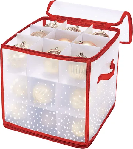 Miniatura 16 de Simplify Organizador de adornos de 27 unidades Dorado Capacidad para 27 adornos Almacenamiento de Navidad Peso ligero Dimensiones: 12.2 x