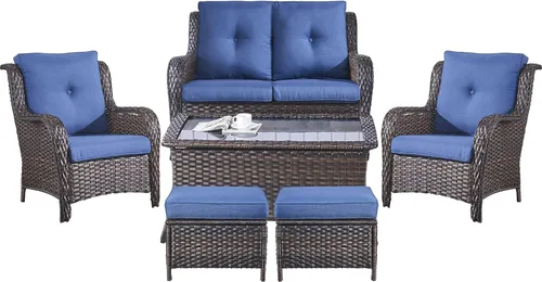 Miniatura 82 de Belord Juego de muebles de exterior, sillas de mimbre para patio, muebles de ratán de 3 piezas con mesa auxiliar, juegos de sillas bistró de patio