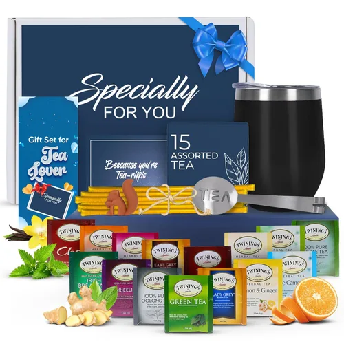 Miniatura 17 de Juego de regalo de té para mujeres y hombres – Elegante juego de té para mujer con 15 tés únicos, vaso de acero inoxidable y 10 pajitas de miel