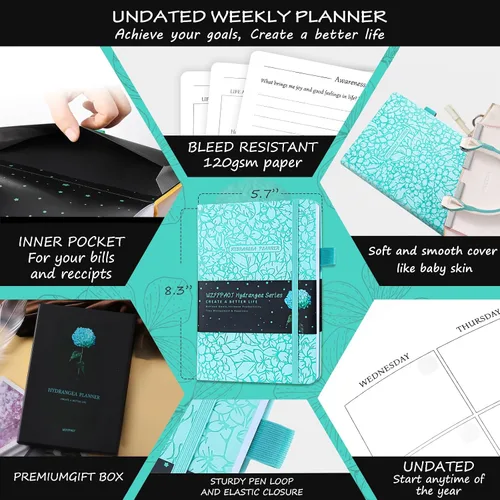 Miniatura 2 de Planificador semanal y mensual lujoso sin fecha para aumentar la productividad, alcanzar tus objetivos, cuaderno organizador, diario de gratitud