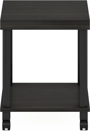 Miniatura 5 de Furinno Turn-N-Tube Mesa auxiliar, mesa auxiliar de mesa de 2 niveles gruesos con ruedas, mesa de noche de montaje sin herramientas, mesa de noche