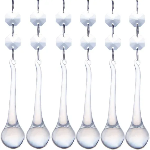 H&D - 10 piezas de gotas de cristal de 5.3 pulgadas con cuentas octágonas, prismas colgantes, cortina de lámpara de bricolaje, piezas de atrapasoles