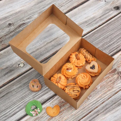 Miniatura 5 de YEKTFS 24 piezas de cajas para galletas con ventana para regalos de papel, cajas de regalo marrón para panadería de 9 x 6.3 x 3 pulgadas, fácil