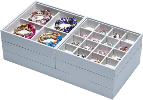 Miniatura 24 de Bandejas mágicas apilables para joyas, organizador de cajones de armario para accesorios, gadgets y cosméticos, caja de almacenamiento