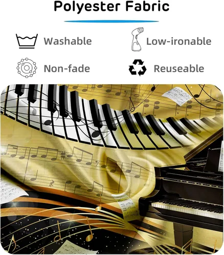 Miniatura 8 de Telón de fondo con tema de piano de 7 x 5 pies, notas musicales doradas, fondo de foto, tema musical, decoración de fiesta de cumpleaños, pancarta