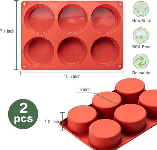 Miniatura 4 de Moldes de silicona para huevos Frittata, paquete de 2, bocados de huevo Starbuc, tazas Dash de 3 pulgadas de profundidad, moldes redondos Sous Vide