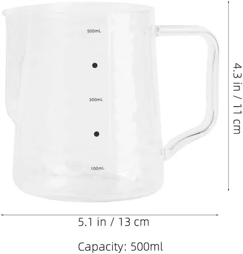 Miniatura 7 de Jarra de espuma de leche de café, tazas medidoras de vidrio, taza de vidrio mezcladora con asa, 16.9 fl oz para medida de vapor de café expreso