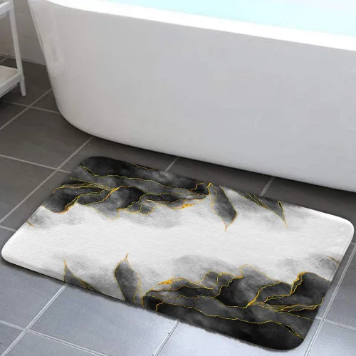 Miniatura 14 de Tapetes de baño de mármol verde y dorado para baño, de franela verde oliva esmeralda oscuro, tapete de baño para ducha, antideslizante, moderno