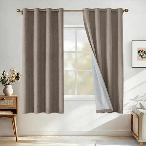 Miniatura 78 de Cortinas de lino 100% opacas para dormitorio, cortinas opacas de 45 pulgadas de largo, cortinas de oscurecimiento de habitación para sala de estar