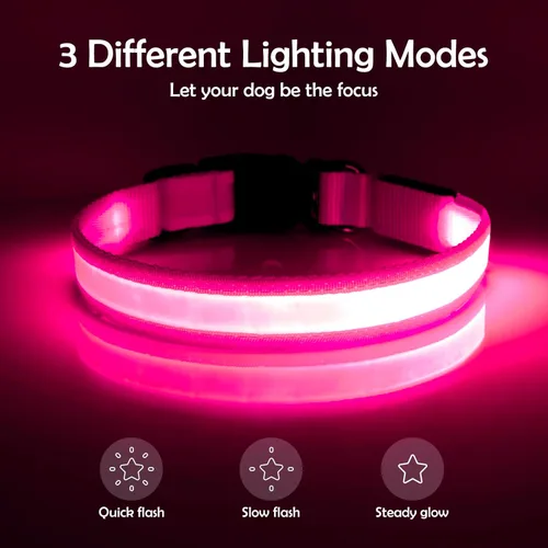 Miniatura 3 de Vizpet Collar para perro con luz LED, ajustable, recargable por USB, superbrillante, luz de seguridad brillante para perros (XL, rosa)