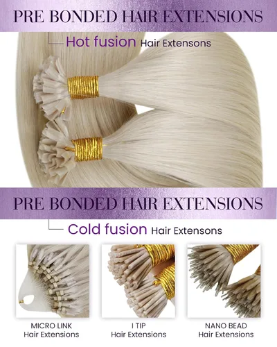 Miniatura 7 de LaaVoo Extensiones de cabello humano con punta en U, color rubio platino, 20 pulgadas, extensiones de cabello humano real, color rubio Remy, 0.04