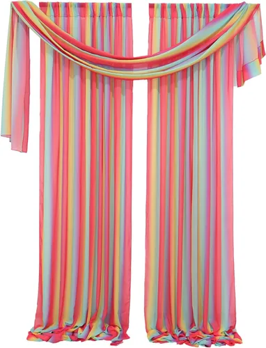 Miniatura 20 de DUOBAO Cortina de gasa rosa, 2 paneles de 29 x 96 pulgadas, cortinas de telón de fondo de boda, cortinas de playa transparentes para sala de estar
