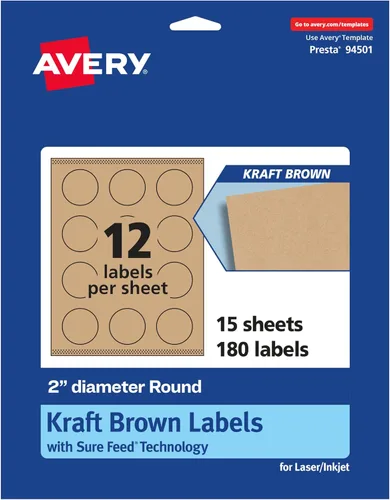 Miniatura 10 de Avery Kraft Brown Round Labels, 2" Diameter, Laser/Inkjet Printer Compatible, 1000 Printable Labels Total, Great for Branding, Packaging, Events