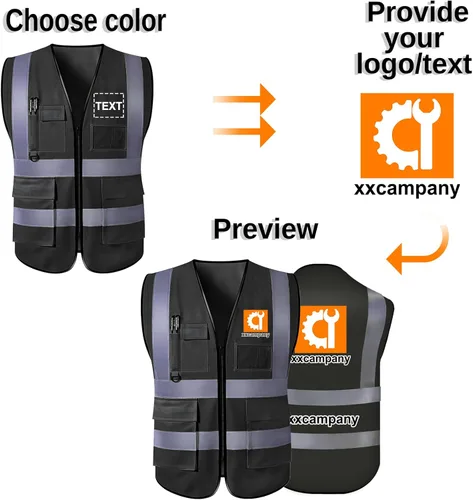 Miniatura 4 de Aolun Chalecos de seguridad de alta visibilidad, chaleco reflectante con bolsillos, logotipo personalizado, ropa de trabajo protectora para hombres
