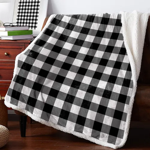Miniatura 5 de SEVENBABU Fleece Throw Blanket for Couch - Modern Black and White Buffalo Check Plaid Lightweight Bed Blanket Plush Blanket Fleece Reversible Warm