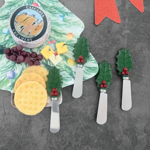 Miniatura 2 de Supreme Housewares Holly Days - Esparcidores de queso, asas de resina pintadas a mano con cuchillas de acero inoxidable para untar queso crema