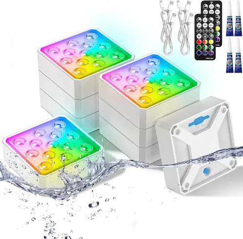Miniatura 12 de LOFTEK Luces LED sumergibles con control remoto, 13 luces LED recargables para piscina enterrada sobre el suelo, IP68 impermeable 16