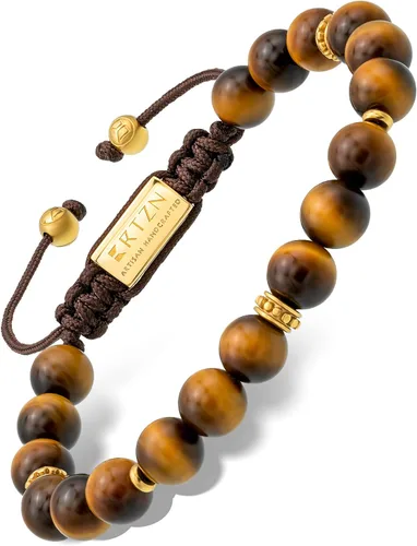 RTZN Pulsera de ojo de tigre para hombre Pulseras artesanales de primera calidad hechas a mano 100% auténticas con cuentas de ojo de tigre dorado