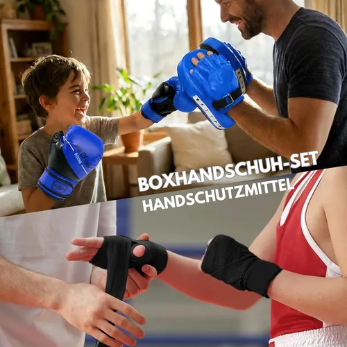 Miniatura 7 de Juego de guantes de boxeo y guantes de boxeo 3 en 1 para niños, guantes de boxeo, almohadillas de enfoque con envolturas de mano para niños,