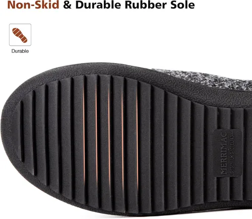 Miniatura 5 de MERRIMAC Pantuflas de espuma viscoelástica de punto para hombre, cómodas, con forro de sherpa