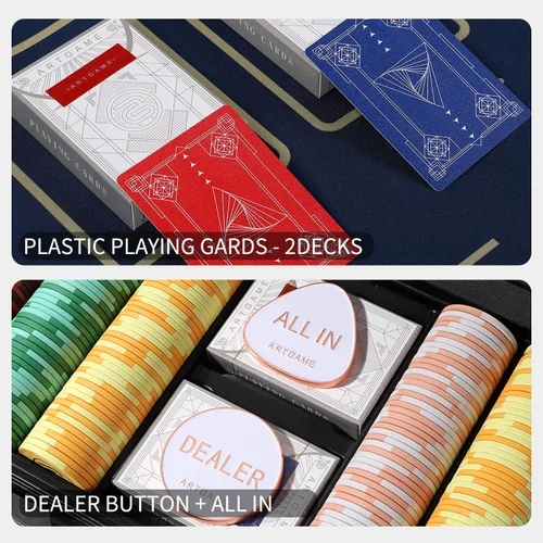Miniatura 5 de ARTGAME Juego de fichas de póquer de 14 gramos de arcilla para Texas Hold’em, 500 piezas de estilo casino, con estuche de aluminio tipo K y botones